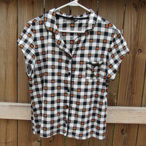 Spooky Night | XL | Halloween Button-down Pajama Top | Short Sleeve